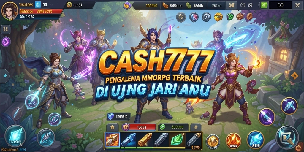 Screenshot utama CASH777 menampilkan aksi seru di dunia MMORPG.