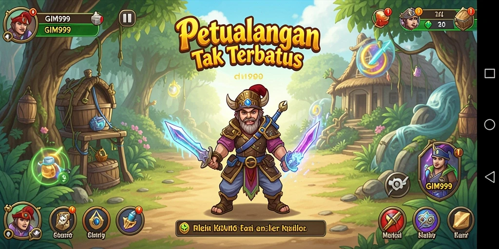 Screenshot utama GIM999 menampilkan aksi petualangan yang seru dan mendebarkan.