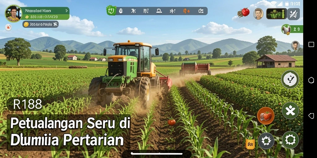 Tangkapan layar gameplay RI188 menampilkan keseruan berkebun di dunia virtual.