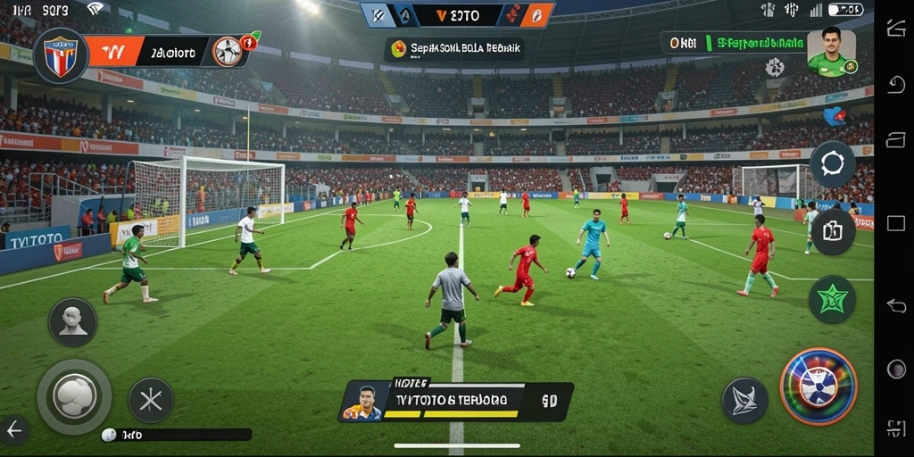 Tampilan gameplay <strong>TVTOTO</strong> dengan aksi sepak bola yang mendebarkan dan pemain berkualitas tinggi.