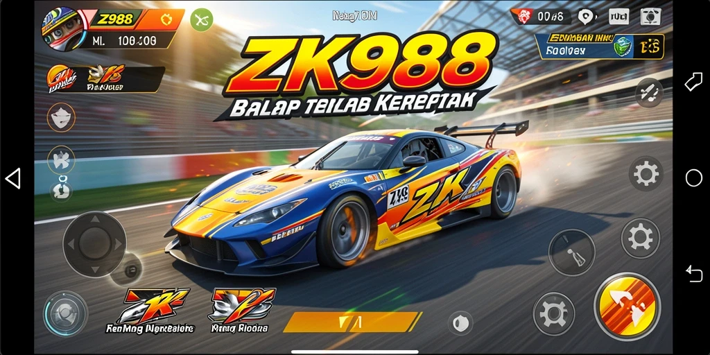 Tampilan gameplay memukau di ZK988 saat balapan di trek menegangkan.