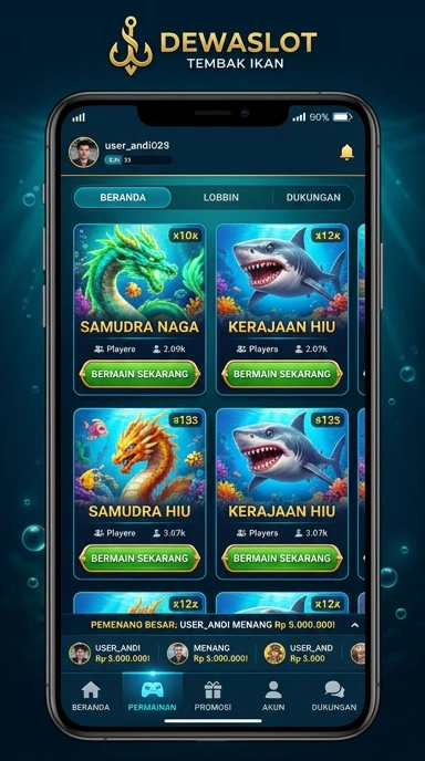 Tampilan utama aplikasi dewaslot yang menarik dan mudah dinavigasi.